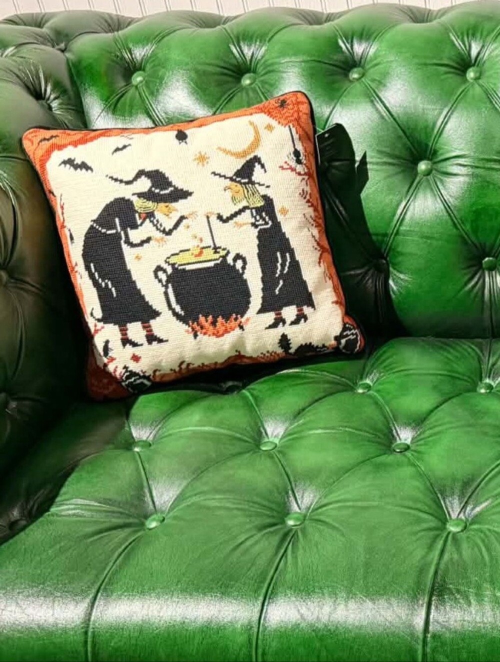 Cynthia Rowley Halloween Needlepoint Witch Decorative Pillow 13x13 NWT